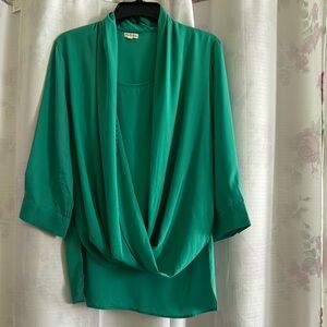 Chic Emerald Drape Front Blouse